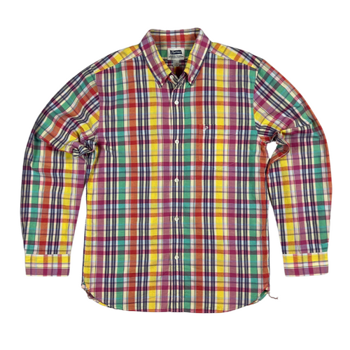 Pherrow's 'PBD2' Button Down Madras Plaid Cotton Linen Shirt - Pink