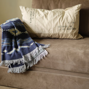BasShu Cotton Pile Blanket - Native Motif Blue