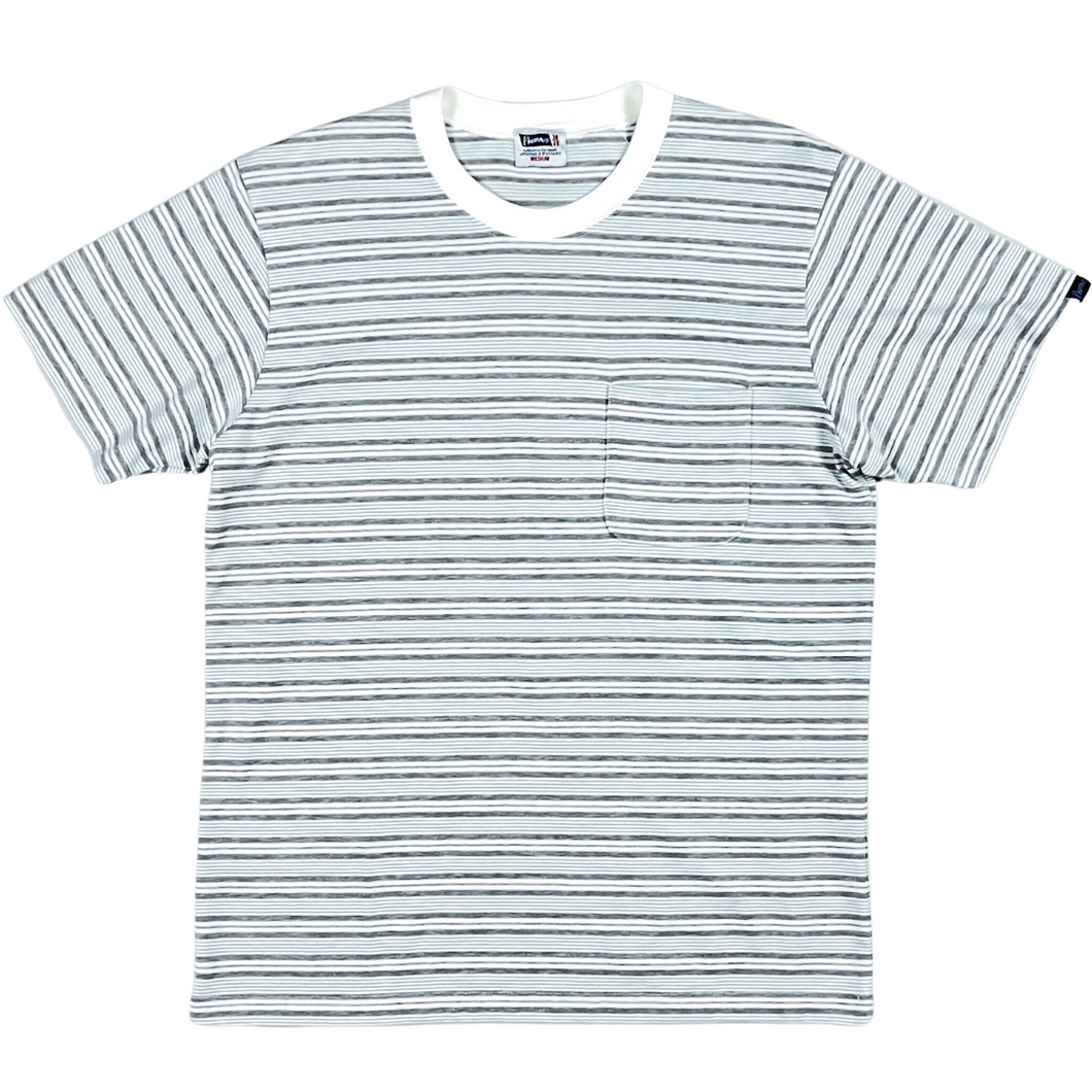 Pherrow's 'PBPT1'Border T-Shirt Tee with Pocket - White/ Grey
