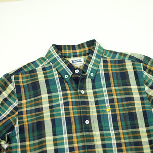 Pherrow's 'PBD2' Button Down Madras Plaid Cotton Linen Shirt - Green