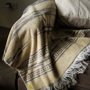 BasShu Cotton Pile Blanket - Native Motif Beige