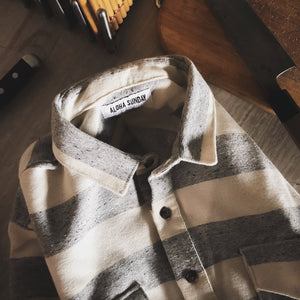 Aloha Sunday 'Fasi' Cotton L/S Popover Shirt - Grey/Natural - Sunset Dry Goods
