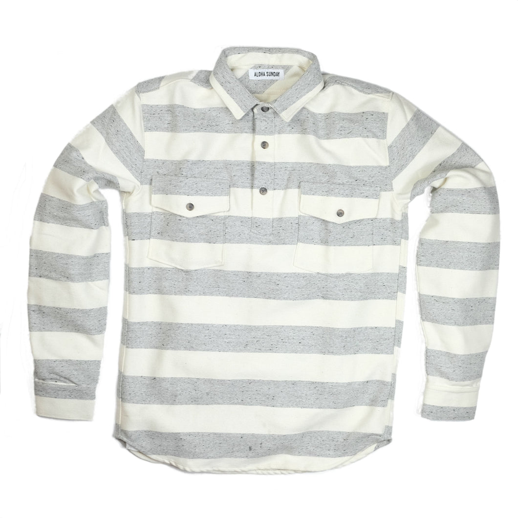 Aloha Sunday 'Fasi' Cotton L/S Popover Shirt - Grey/Natural - Sunset Dry Goods