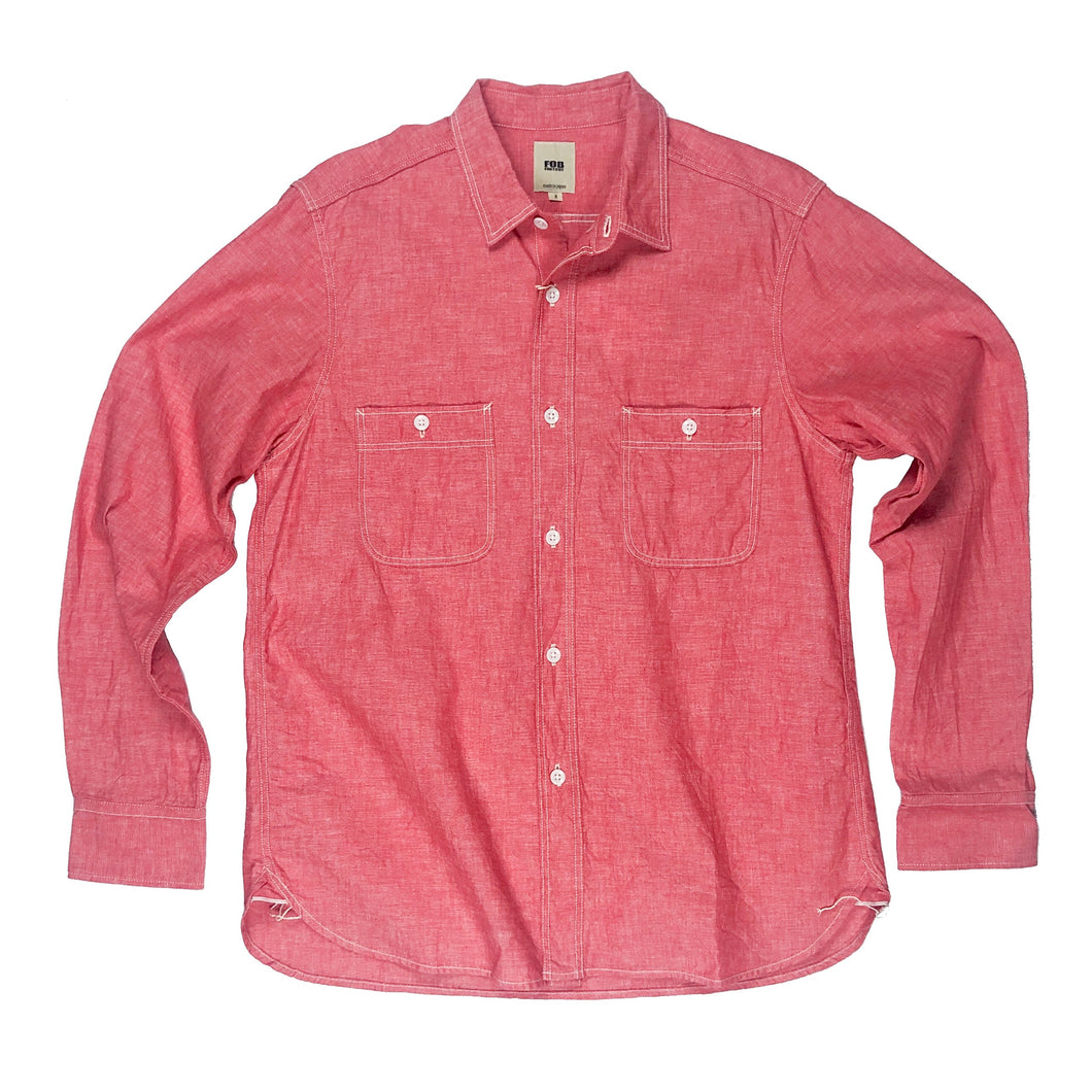FOB Factory ‘F3378’ 6.5oz Selvedge Chambray Work Shirt - Red - Sunset Dry Goods