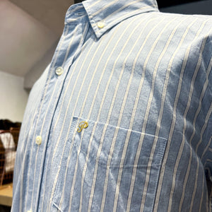Pherrow's '21S-PBDS2' Short Sleeves Cotton Stripe Oxford Shirt- Sax/ White Stripes