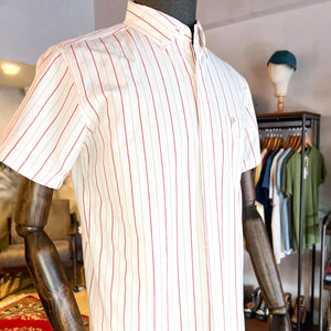 Pherrow's '21S-PBDS2' Short Sleeves Cotton Stripe Oxford Shirt- White/Red Stripes