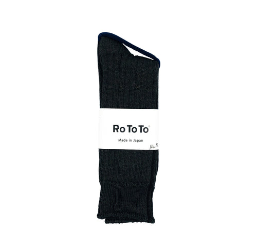 Rototo 'Linen Cotton Ribbed' Socks - Charcoal