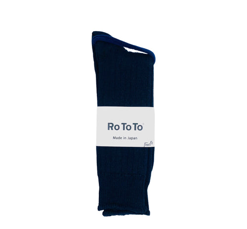 Rototo 'Linen Cotton Ribbed' Socks - Navy