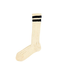 Rototo 'Two Stripes Low Raw' Socks - Ecru/Navy