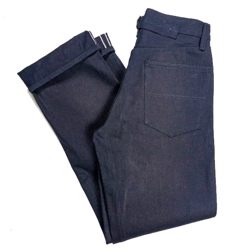 Kerbside & Co. 'Carter' Cinch Back 15oz. Indigo x Indigo Japanese Selvedge Jeans (Straight Cut) - Sunset Dry Goods