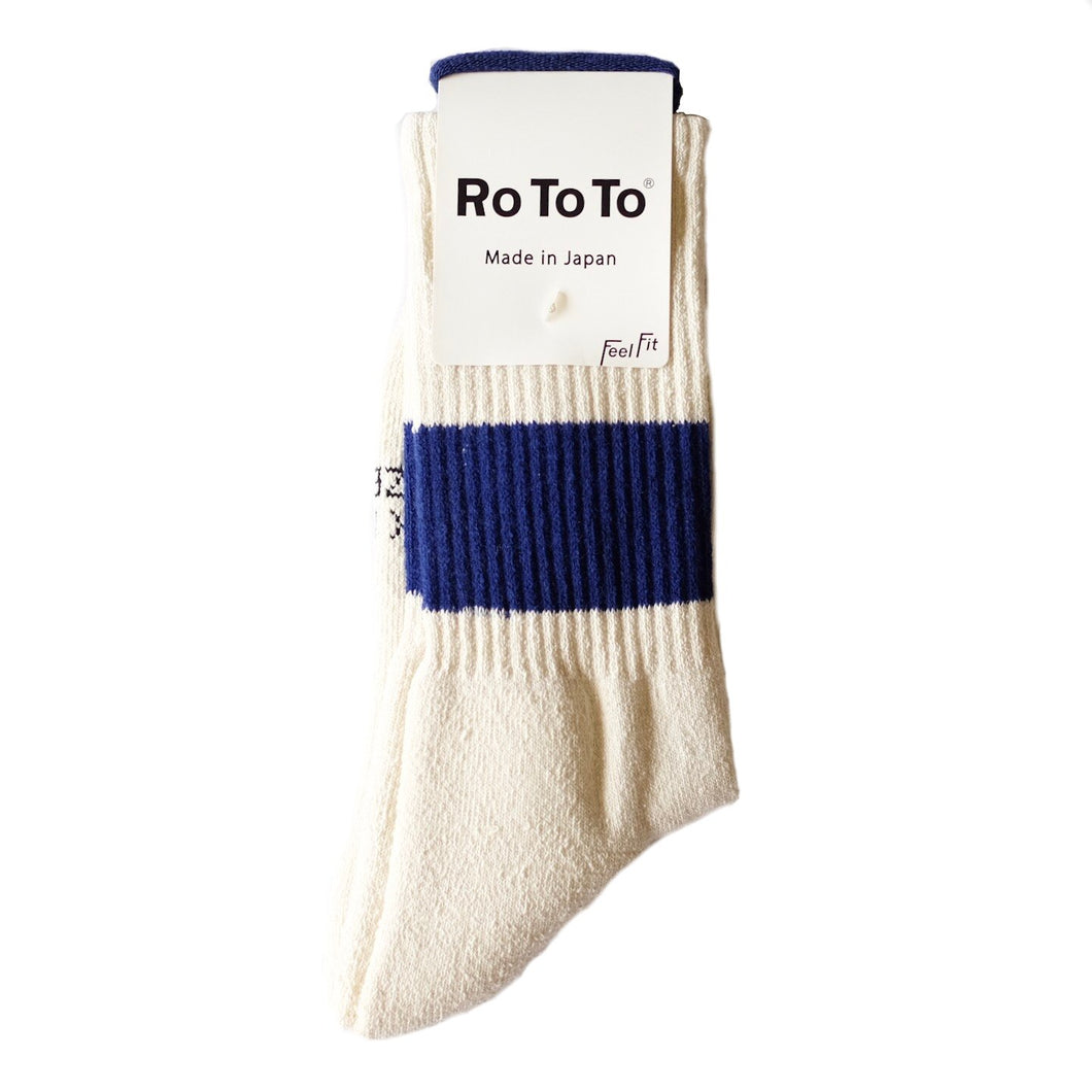RoToTo Classic Sport 1-Stripe Crew Socks -  Ivory/Blue - Sunset Dry Goods