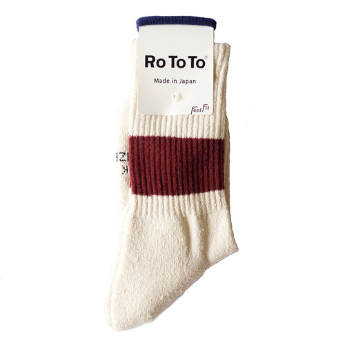 RoToTo Classic Sport 1-Stripe Crew Socks - Ivory/Burgundy - Sunset Dry Goods