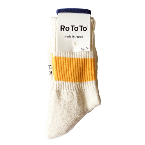 RoToTo Classic Sport 1-Stripe Crew Socks - Ivory/Yellow - Sunset Dry Goods