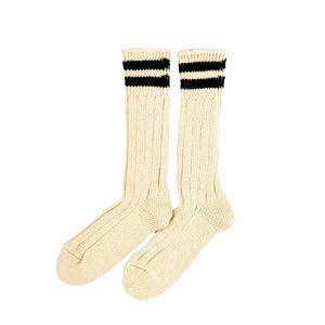 Rototo 'Two Stripes Low Raw' Socks - Ecru/Green - Sunset Dry Goods & Men’s Supply PH