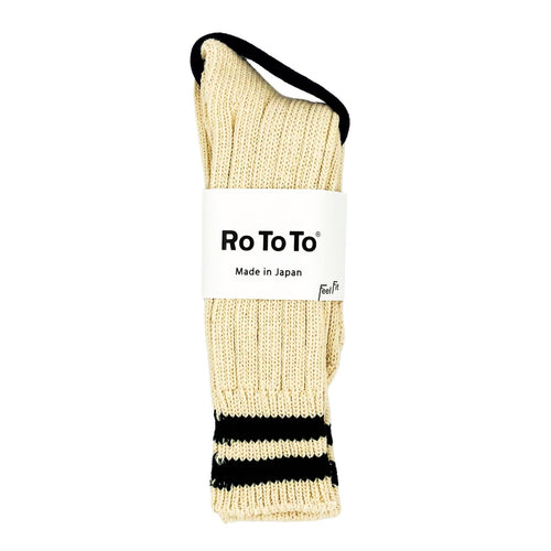 Rototo 'Two Stripes Low Raw' Socks - Ecru/Green - Sunset Dry Goods & Men’s Supply PH