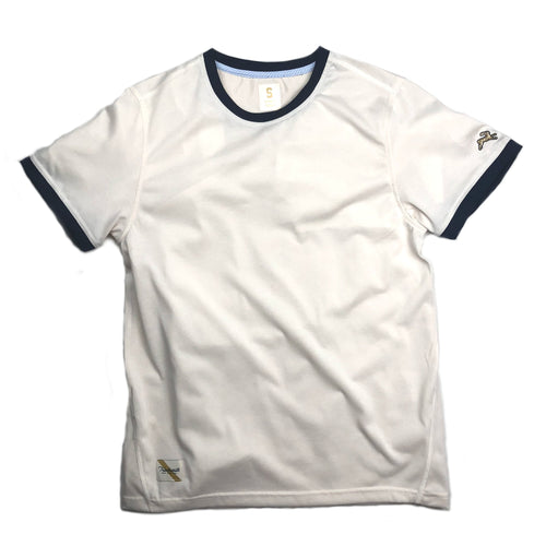 Tracksmith Towne Tee - Ivory/Navy - Sunset Dry Goods
